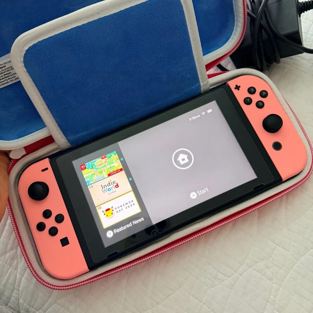 Pink Nintendo Switch Console with Kirby Case - Picture 6 of 8